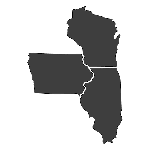 Map outline of Illinois, Iowa, Wisconsin